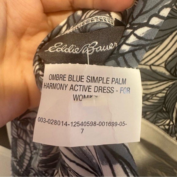 Eddie Bauer Womens Harmony Athletic Dress Blue/Gray White Tropical Leaf Print L - Picture 6 of 9